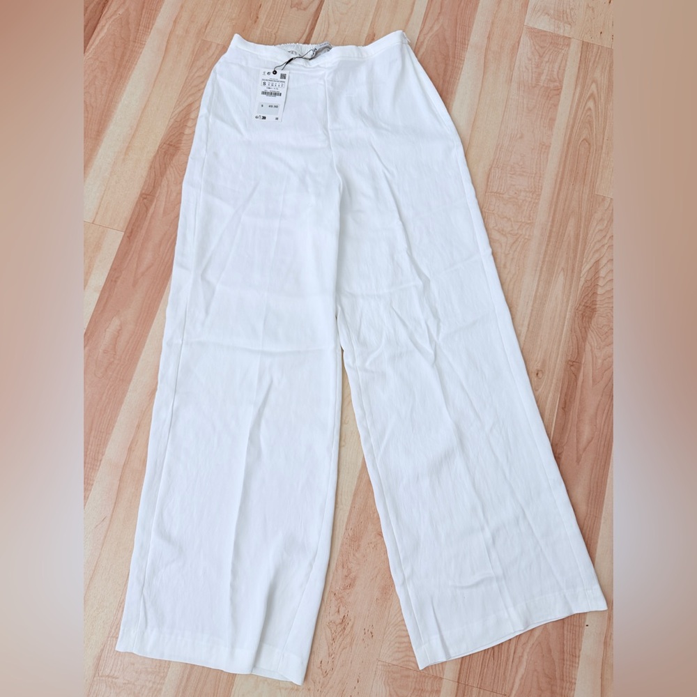Zara wide leg pants, white, size S, New with tag